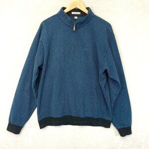 Peter Millar 1/4 Zip Mens Sweater Large L Pullover Preppy Comfort Blue Check EUC